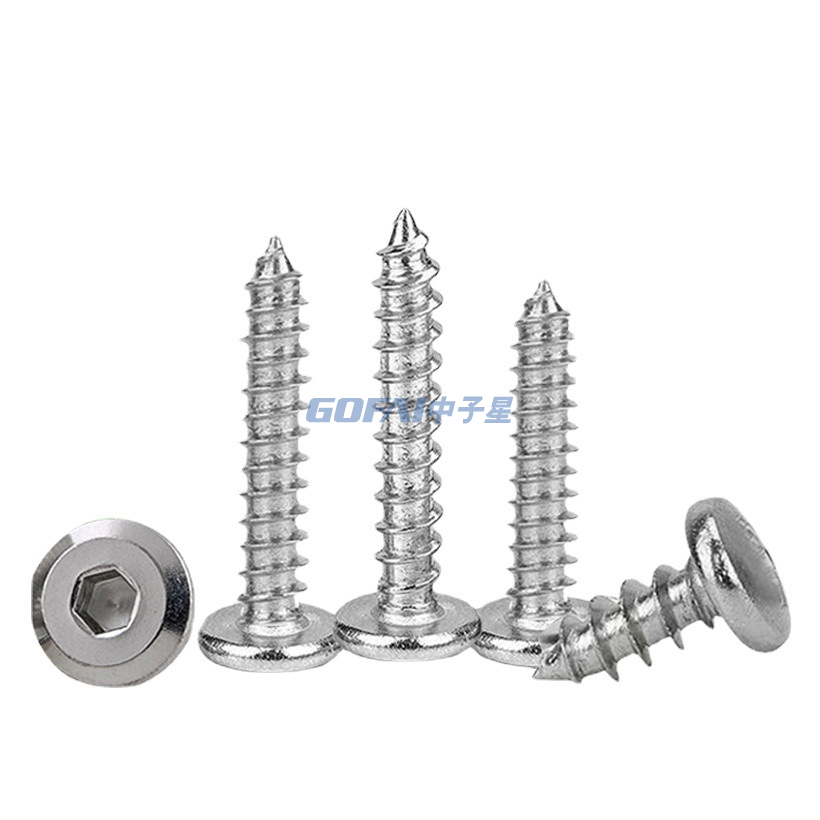 304 Stainless Steel Chamfered Hexagonal Socket Self-tapping Screw/ Large Flat Head Hexagonal Socket Self Tapping Furniture Screw