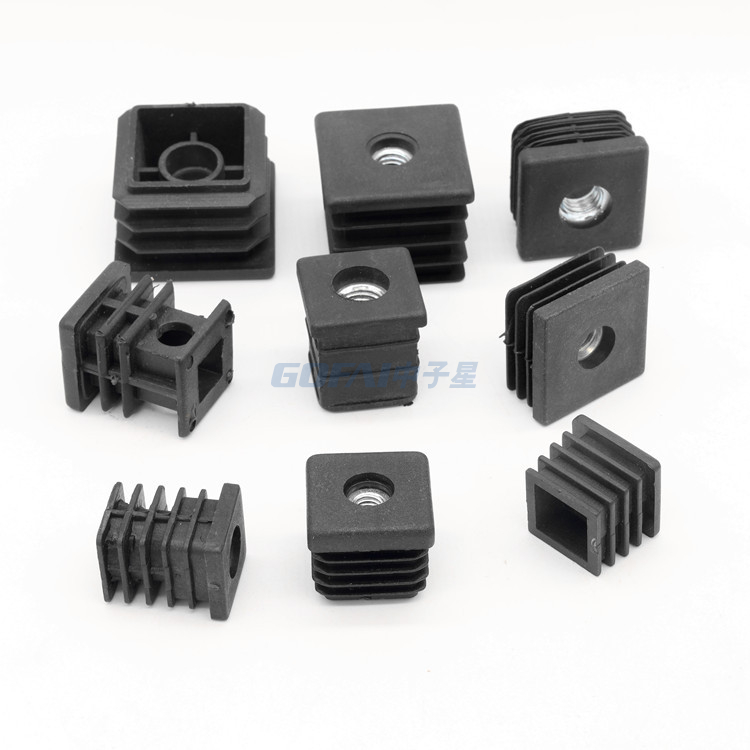 25mm M6 M8 Furniture Pipe End Cap PE Adjustable Foot Cup Insert Square Castor Plug with Nut