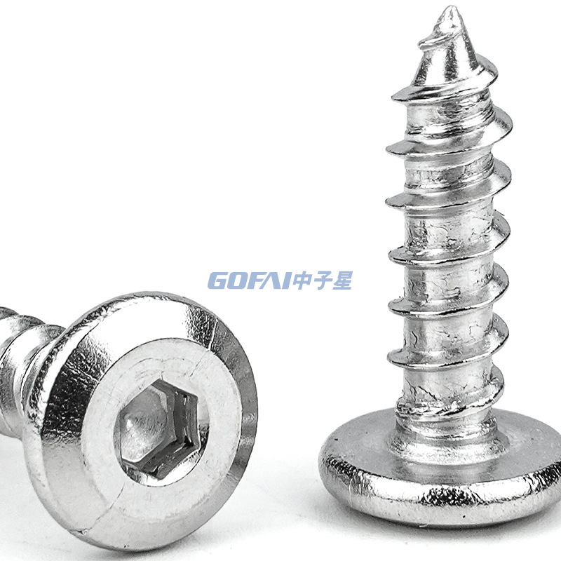 304 Stainless Steel Chamfered Hexagonal Socket Self-tapping Screw/ Large Flat Head Hexagonal Socket Self Tapping Furniture Screw