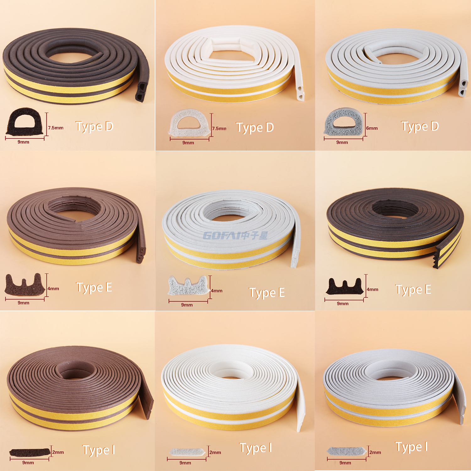 Shape D E I EPDM Self-adhesive Windproof Sound Insulation Sealing Strip For Door And Window