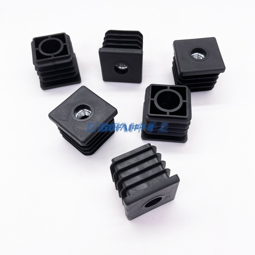 32*32mm M8 Square Plastic Pipe Threaded End Cap Tube Insert with Adjustable Feet for Furniture