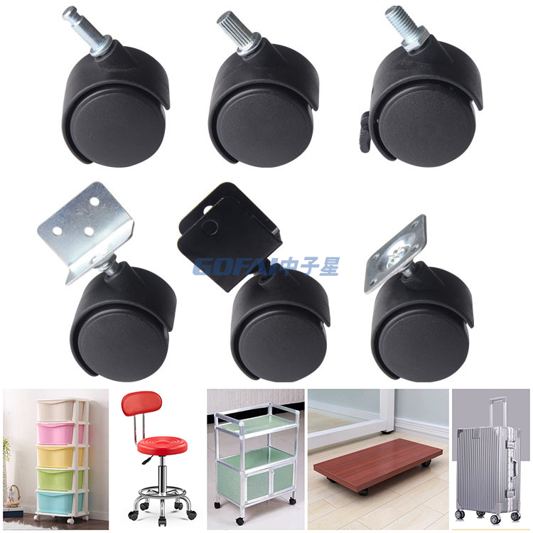 Furniture Office Chair Black Nylon Plastic Casters Wheels with Brakes Replacement Castors