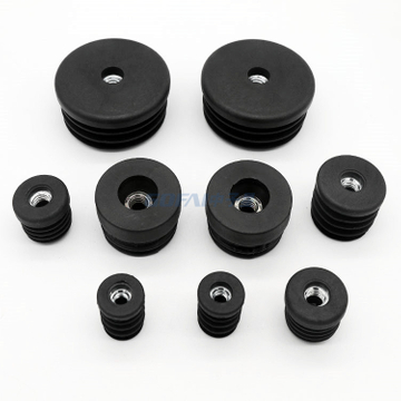 Black Furniture Round Plastic Insert Cap Tube End Cap With Thread Nut