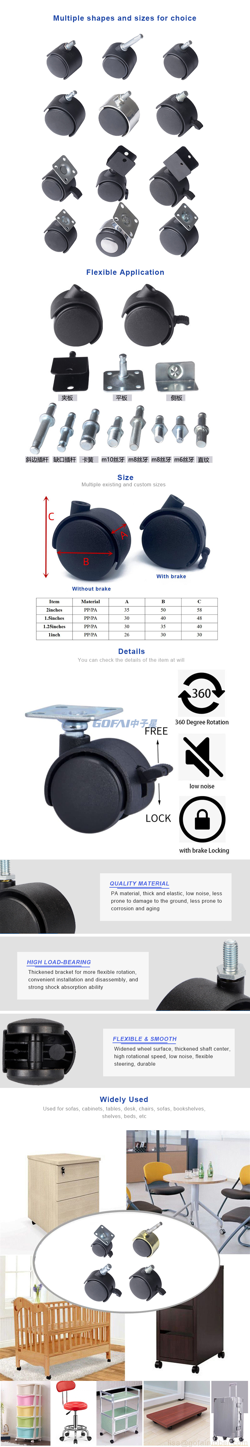 Furniture plastic castors