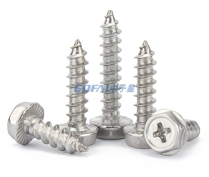 304 Stainless Steel Screw Concave Head Cross Self-tapping Screw External Hexagonal Self Tapping Screw with Gasket M3/M4/M5/M6