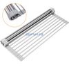 Silicone Roll Up Dish Drying Rack Foldable Stainless Steel Over Sink Kitchen Drainer Rack for Cups Fruits Vegetables