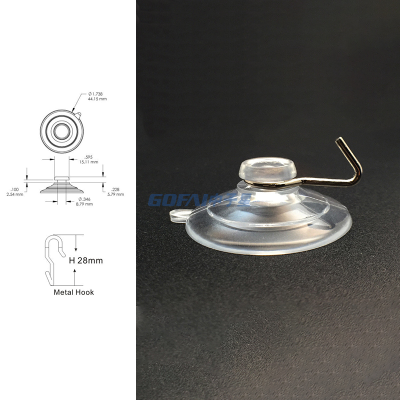 20 25 30 40 45 50 60 63mm Clear Mushroom Head PVC Suction Cup with Hook Transparent PVC Sucker for Car Glass Table