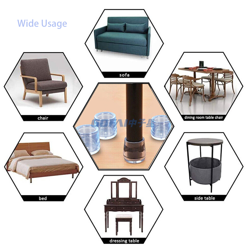 Transparent Protective Cover Chair Leg Cap Clear Non-Slip Noise Reduction Foot Leg Cap