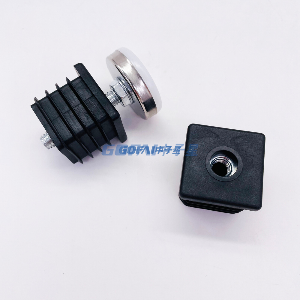 32*32mm M8 Square Plastic Pipe Threaded End Cap Tube Insert with Adjustable Feet for Furniture
