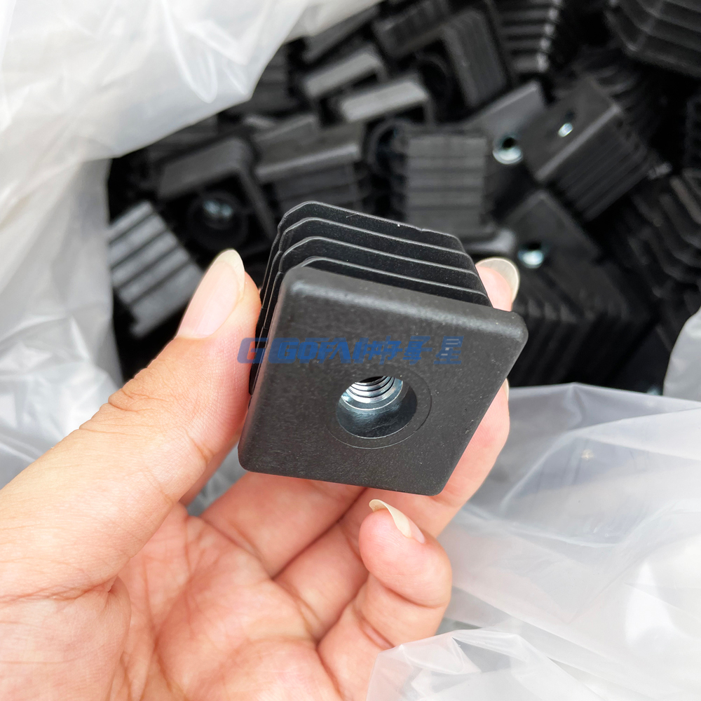 32*32mm M8 Square Plastic Pipe Threaded End Cap Tube Insert with Adjustable Feet for Furniture