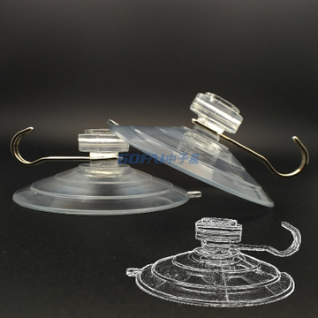 Removable PVC Clear Suction Cup with Hooks for Kitchen Bathroom Shower Wall Window Glass Door