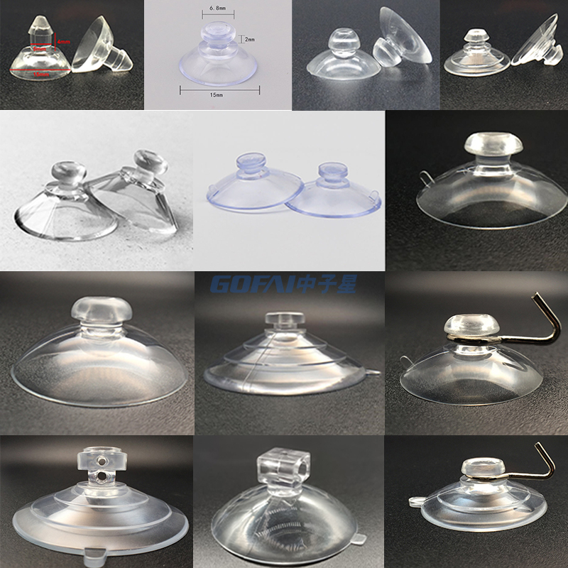 20 25 30 40 45 50 60 63mm Clear Mushroom Head PVC Suction Cup with Hook Transparent PVC Sucker for Car Glass Table