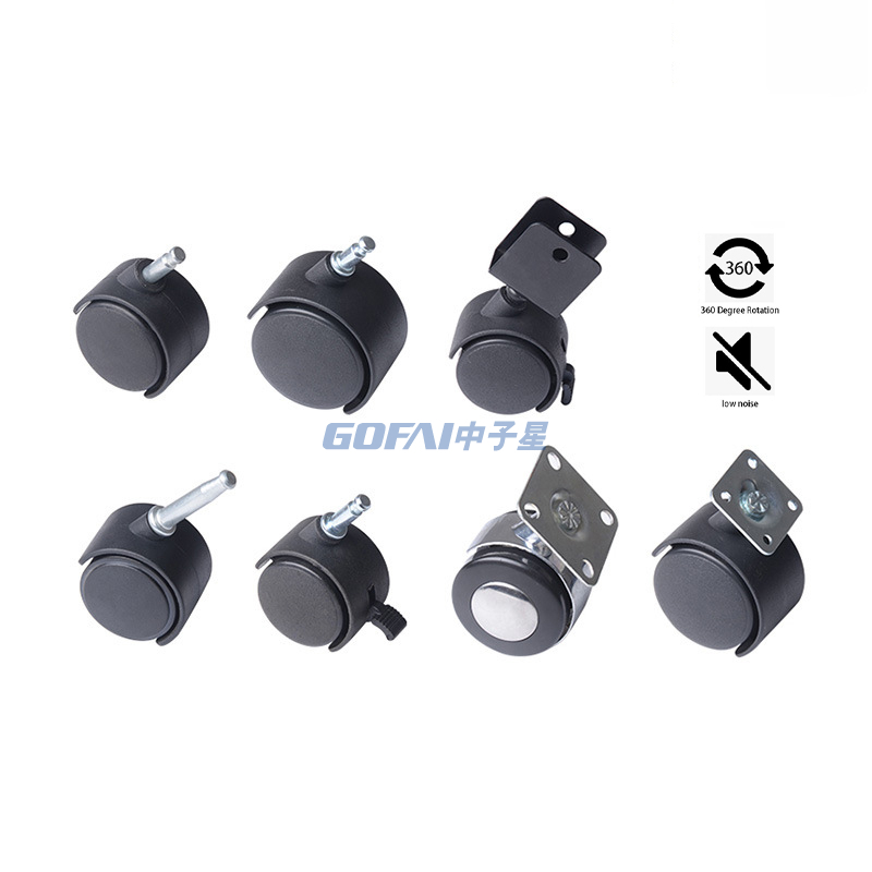 Furniture Office Chair Black Nylon Plastic Casters Wheels with Brakes Replacement Castors