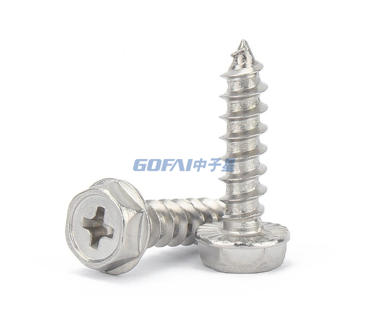 304 Stainless Steel Screw Concave Head Cross Self-tapping Screw External Hexagonal Self Tapping Screw with Gasket M3/M4/M5/M6