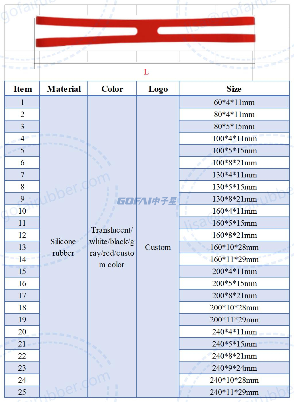 silicone rubber band size