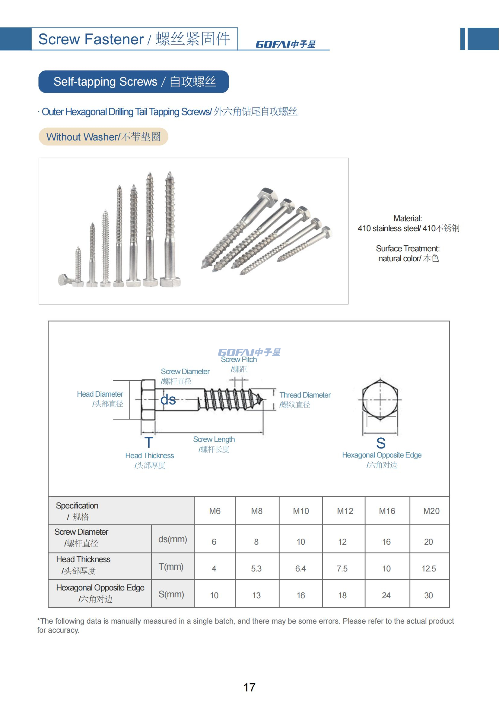 304 stainless steel outer hexagon Self-tapping screw outer hexagon self tapping wood screw bolt half tooth screw M6M8M10