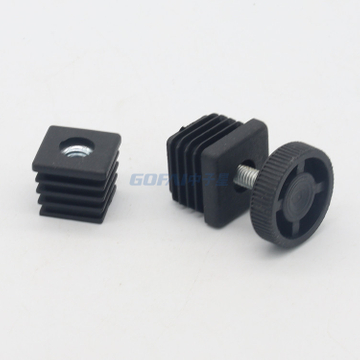 32*32mm M8 Square Plastic Pipe Threaded End Cap Tube Insert with Adjustable Feet for Furniture