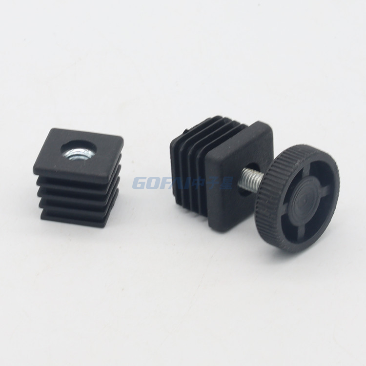 32*32mm M8 Square Plastic Pipe Threaded End Cap Tube Insert with Adjustable Feet for Furniture