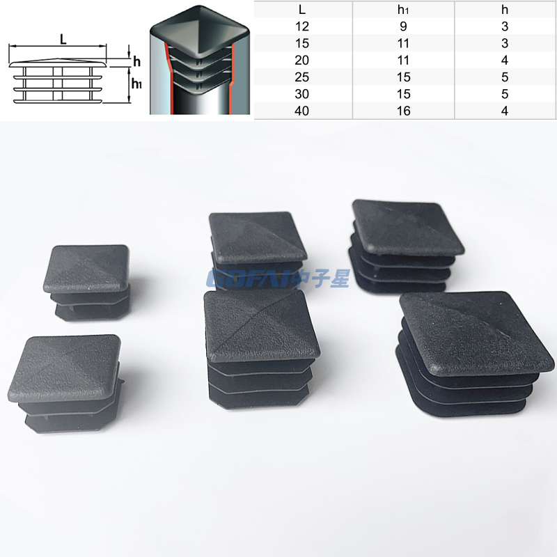20mm 25mm 30mm 40mm Square Furniture Tower Type PE Insert Diamond Head Plastic Pipe End Cap for Chair Desk Leg Steel Tube