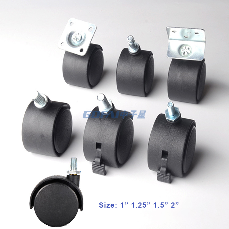 Furniture Office Chair Black Nylon Plastic Casters Wheels with Brakes Replacement Castors