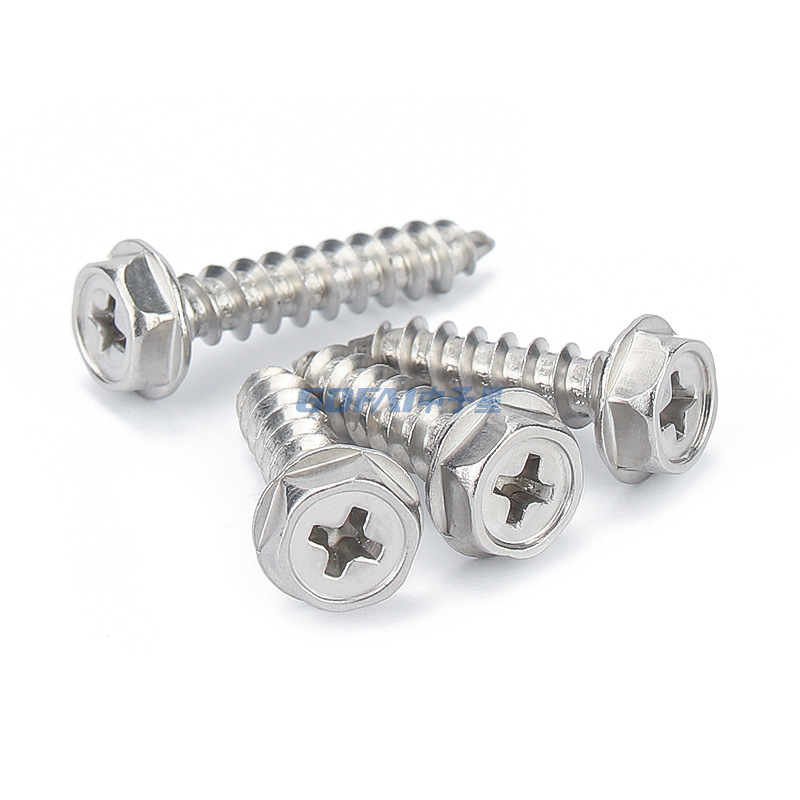 304 Stainless Steel Screw Concave Head Cross Self-tapping Screw External Hexagonal Self Tapping Screw with Gasket M3/M4/M5/M6